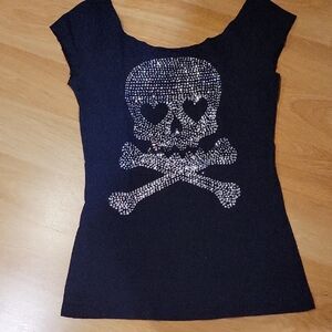 Black Skull Embellished Women's Top